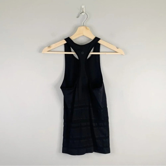 Lululemon Womens  Black High Neck CRB Cool Racer Back Tank Top Stripe Shirt 2 XS - Picture 2 of 9